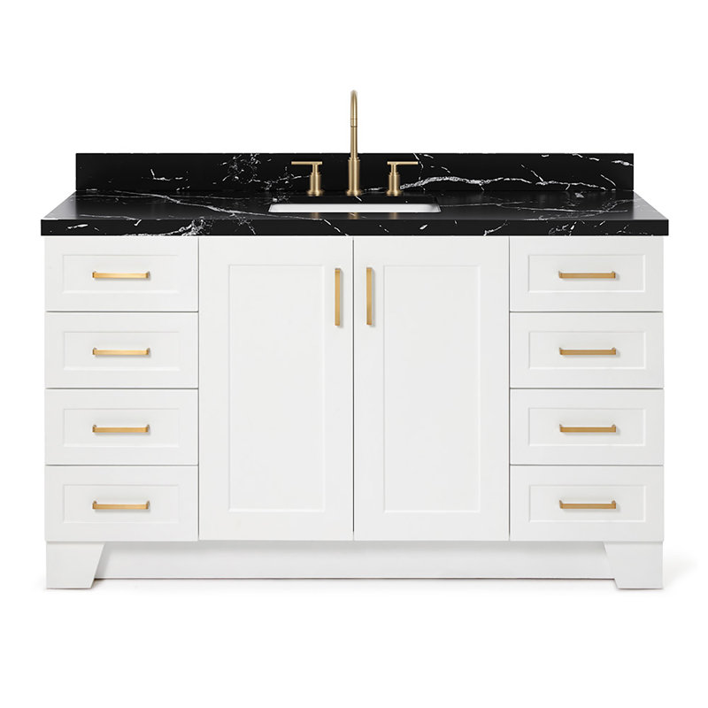 61 IN. Single Bathroom Vanity, Rectangle, White, Nero Quartz