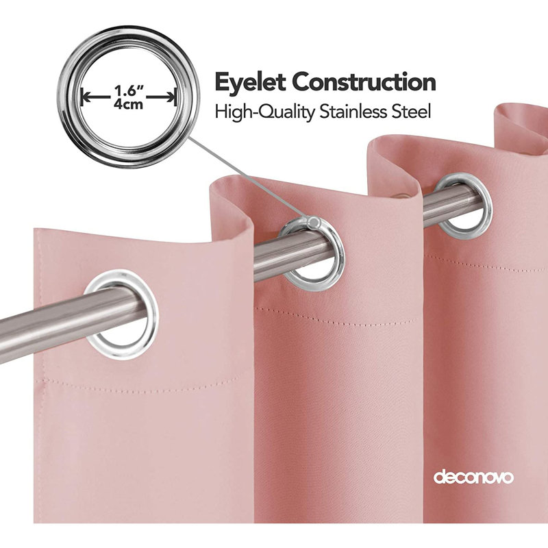 Deconovo Curtains Solidout Super Soft Thermal Insulated Eyeletout Curtains For Bedroom 1 Panel, Coral Pink, 132 W x 274 D cm