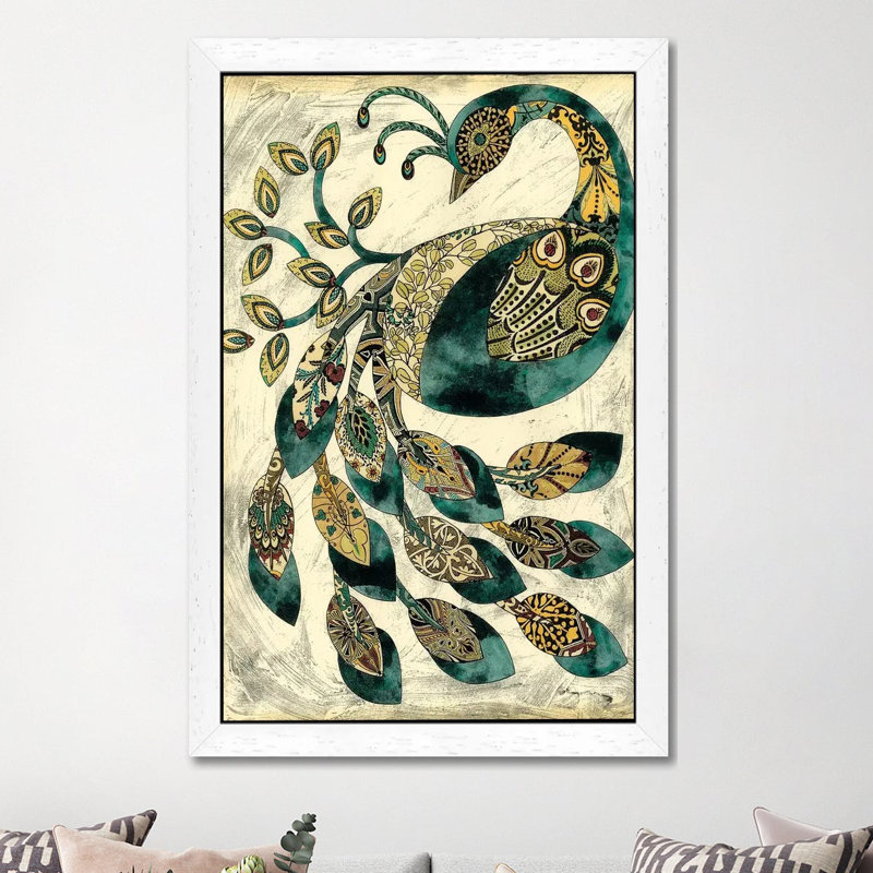 Royal Peacock II 1 Piece Painting on Canvas, 152.5 cm H x 101.5 cm W, White Framed