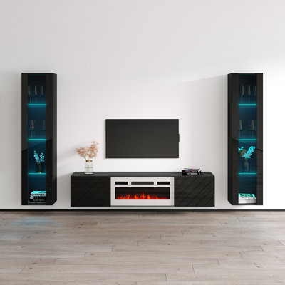Meuble audio-vidéo flottant noir 103,6 po Luxe-Luxe