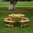 8-Person Outdoor Round Picnic Table Set With 4 Built-In Benches & Umbrella Hole - Perfect For Garden, Backyard, Porch & Patio - Natural Wood