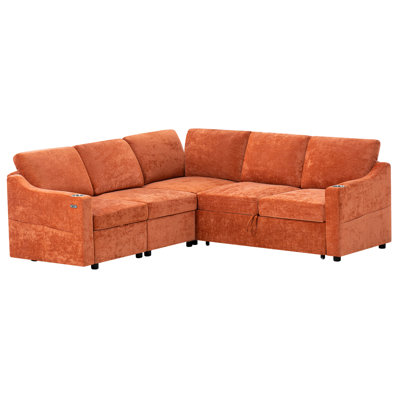 84" 5-Seats Modern Modular Sleeper Sofa With Adjustable Backrest, Chenille L-Shape Sectional Couch With Usb Charging & Pull Out Bed, Convertible Corner Sofa With Cup Holders & Ottoman For Living Room, Office