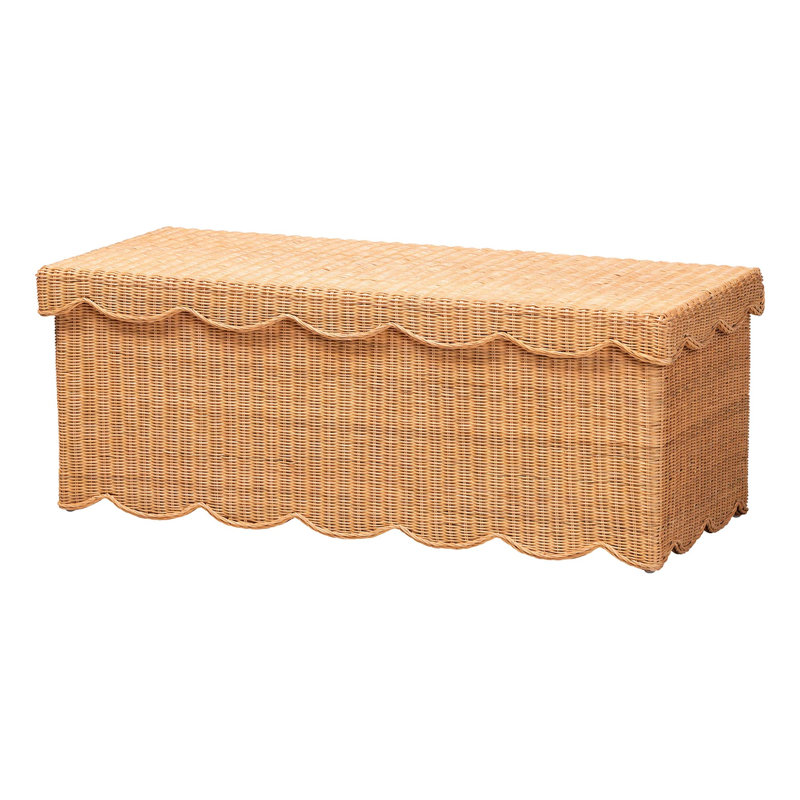 Banc de rangement en rotin naturel Yoselin de Bali & Pari avec cadre à bord festonné