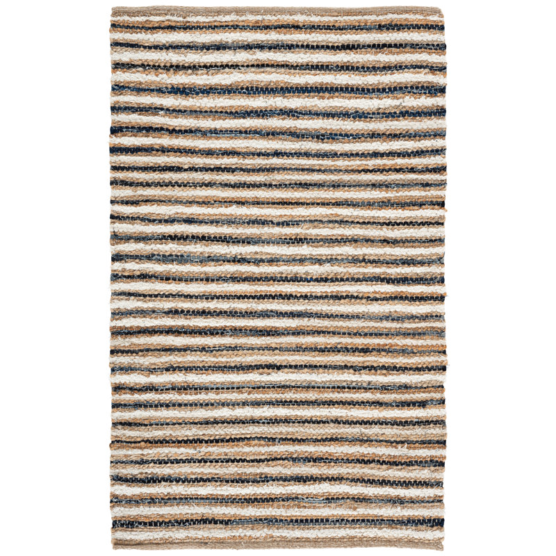 Abishanth Woven Jute/Canvas/Cotton Performance Striped Rug in Natural/Navy, Rectangle 3' x 5'