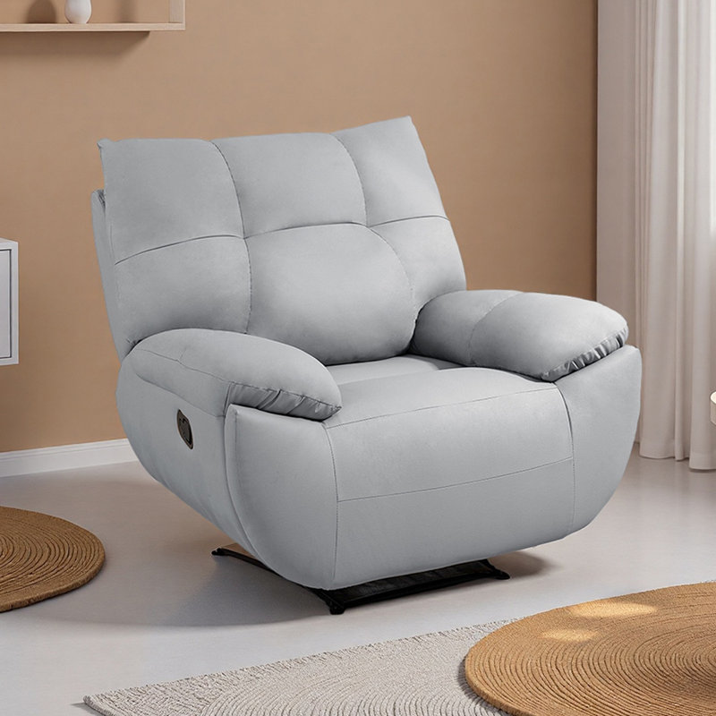 Single Manual Living Room Faux Leather Recliner, Light Gray