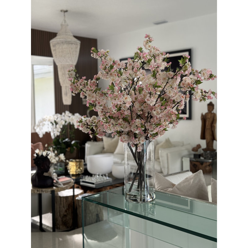 Cherry Blossoms In 16" Glass Cylinder, Pink