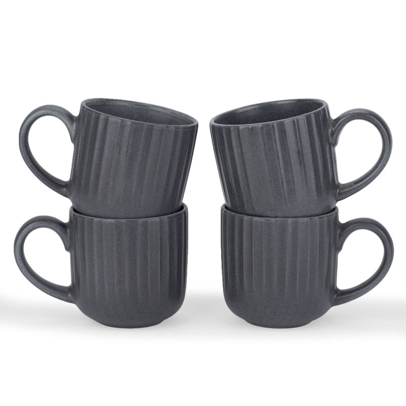  Starlight 4-Piece Stoneware Mug Set, Matte Black Gray