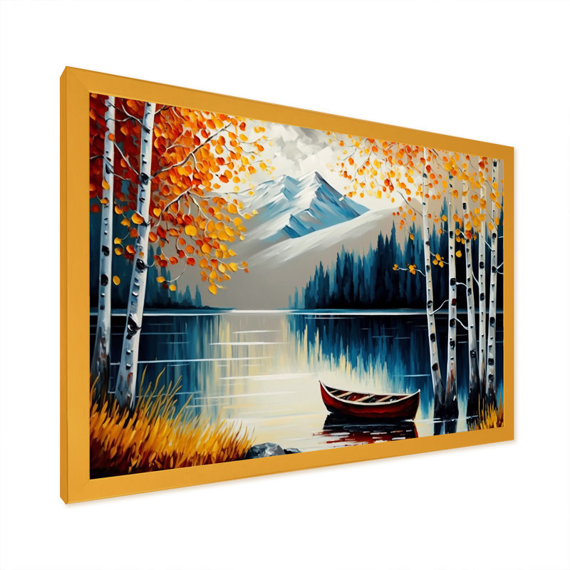 «Canoe on a Lake in Fall I», reproduction sur toile, H 24 po x l 32 po x P 1 po, Encadrement doré