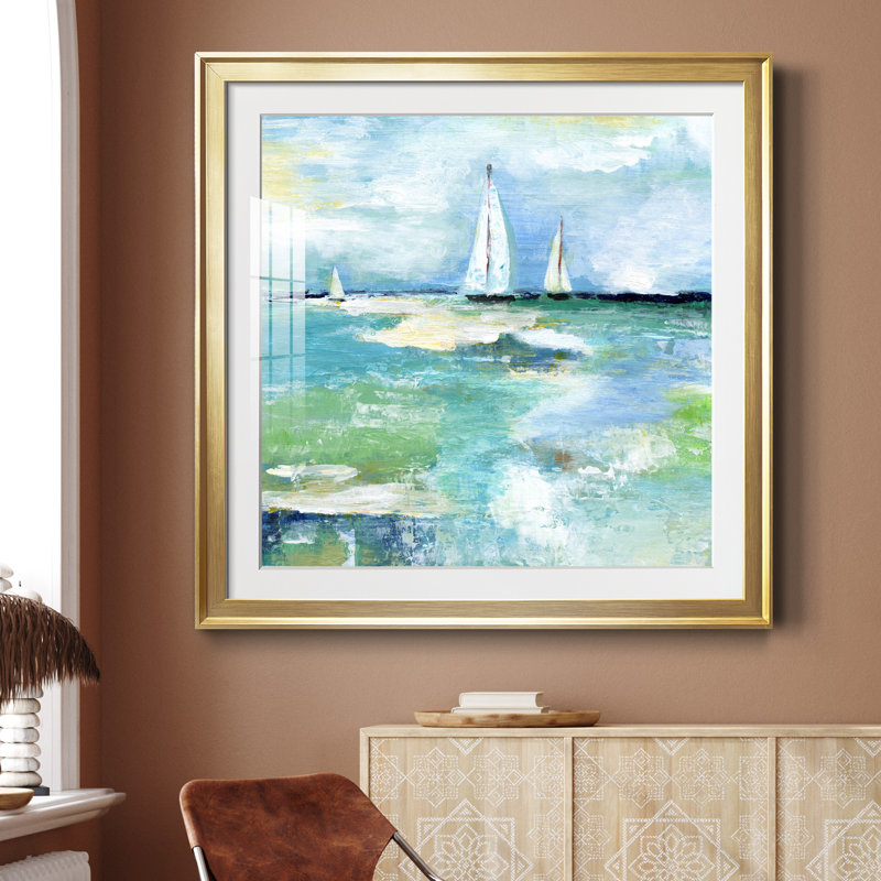 Jour sur le lac - peinture encadrée, H 30,5 po x l 30,5 po x P 1,5 po, Encadrement doré