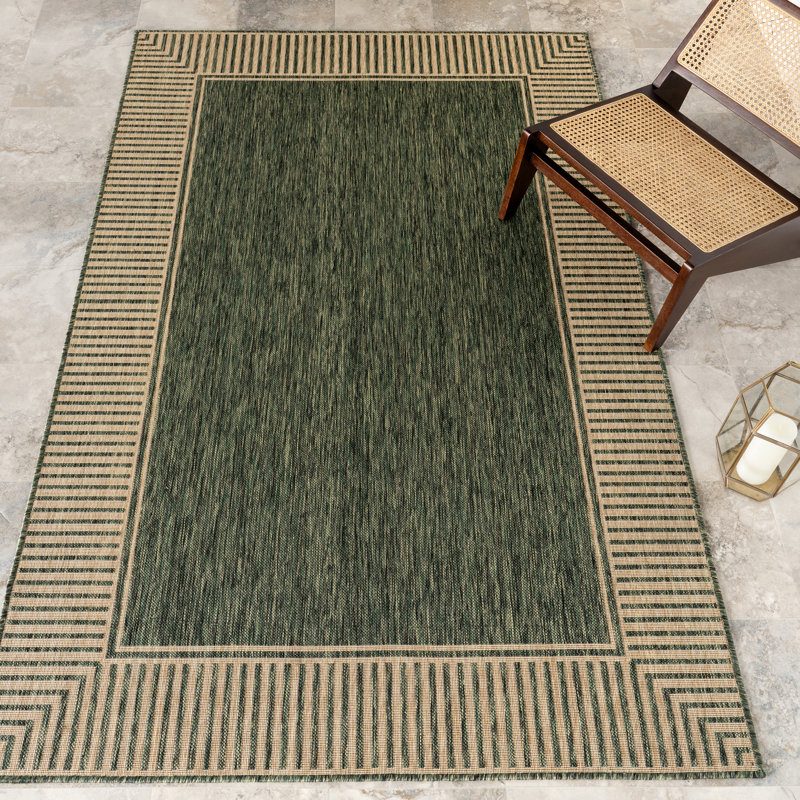 Alegre Bordered Indoor/Outdoor Rug, Rectangle 4' x 6', Green