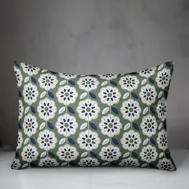 Floral Outdoor Reversible Throw Pillow, Green