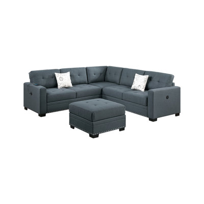 Canapé modulaire décontracté en tissu 4 pièces gris foncé avec dossier, un et un coin, confortable et contemporain avec cocktail d'angle