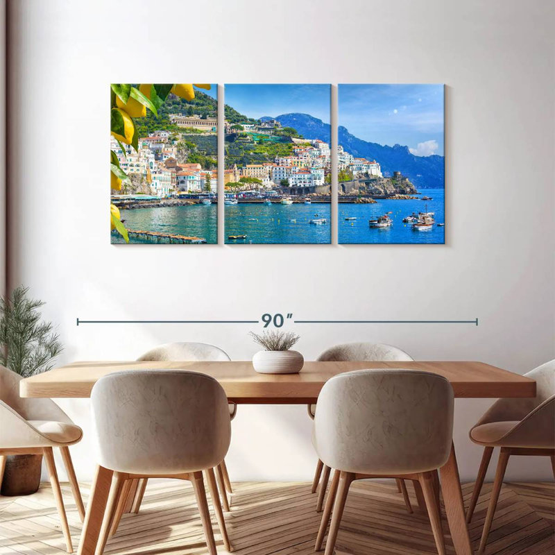«Sunny Amalfi Coast», reproduction d'art sur toile, H 36 po x l 74 po x P 1,25 po