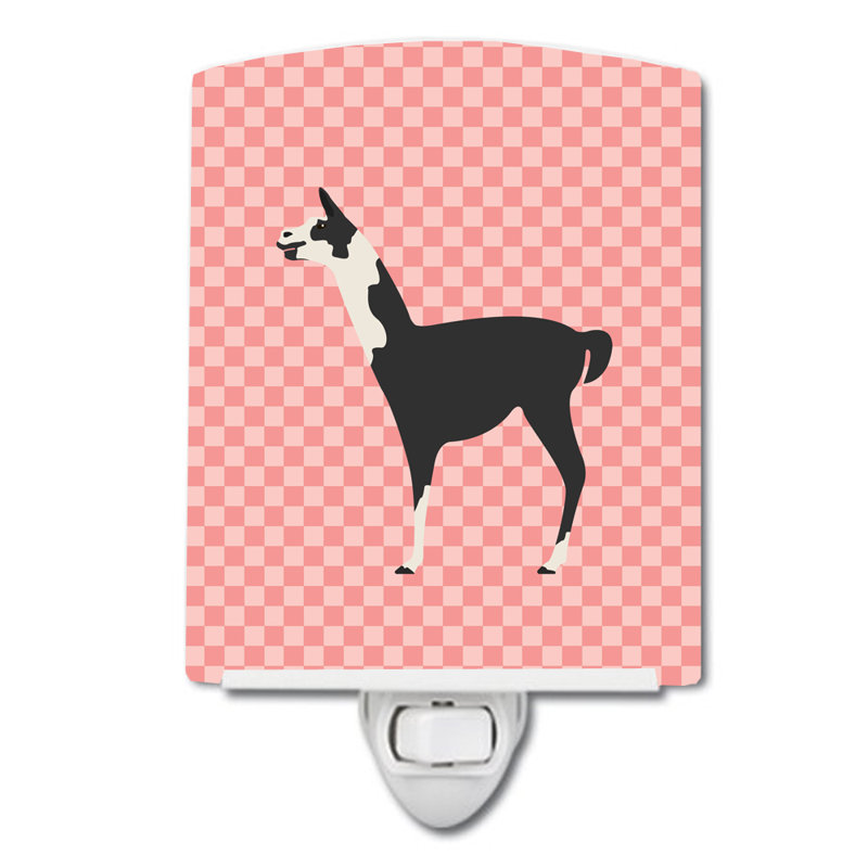 Llama Q'ara Check Ceramic Night Light, Pink