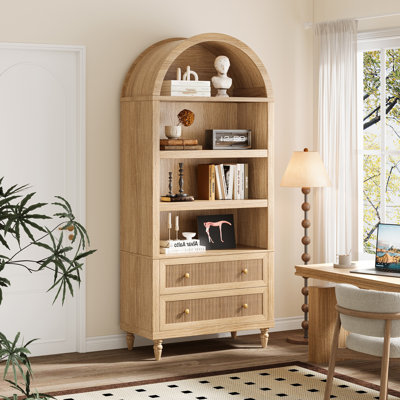 72" H Farmhouse Arched Standard Bookcase with Adjustable Shelves and Drawer