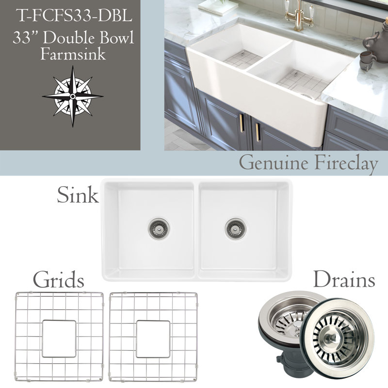 Cape 33.25'' L Double Basin Kitchen Sink, White