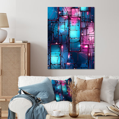 Purple And Blue Abstract Power Of Solar I - Abstract Cubism Metal Wall Art Print