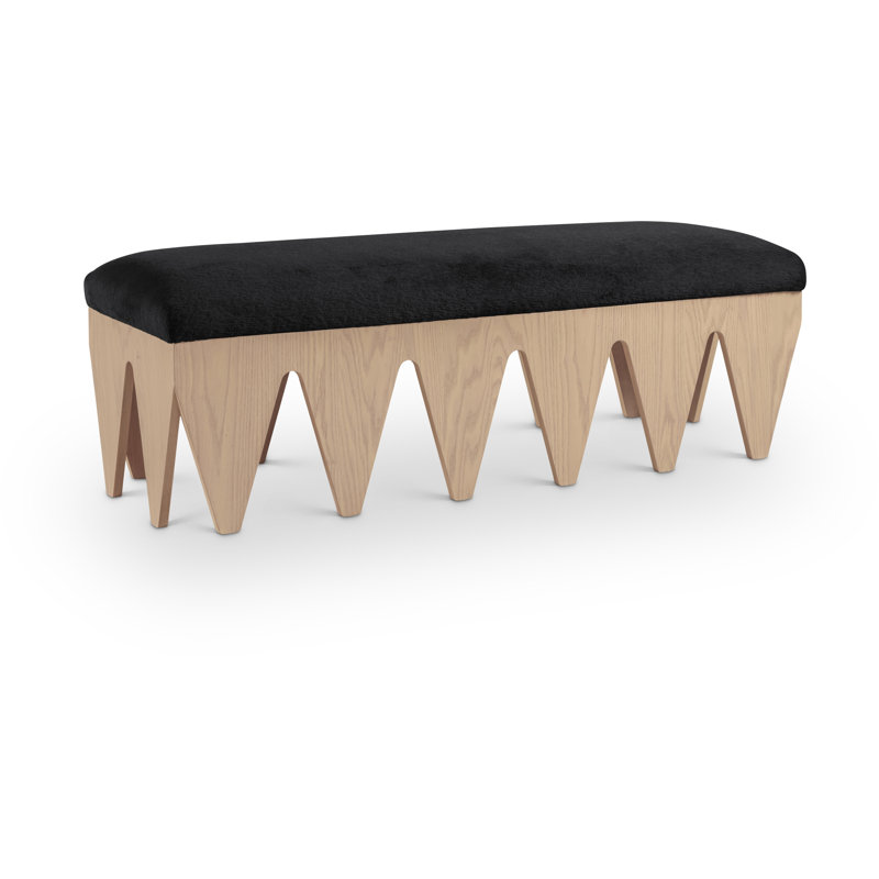 Banc en tissu Altair, Tissu de fourrure velours noir / finition naturell