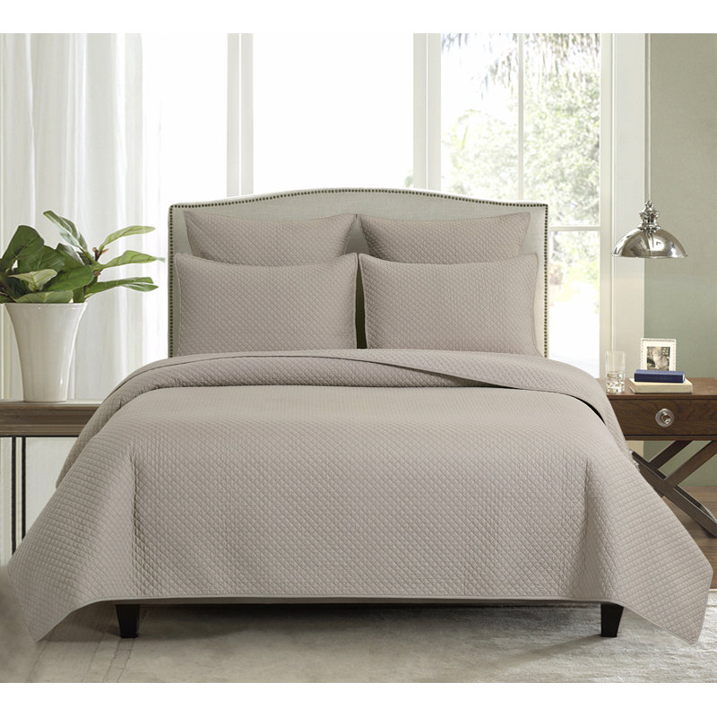 Couvre-lit léger réversible en coton Kya, Grand couvre-lit / couvre-lit + 2 taies décorativ, Gris