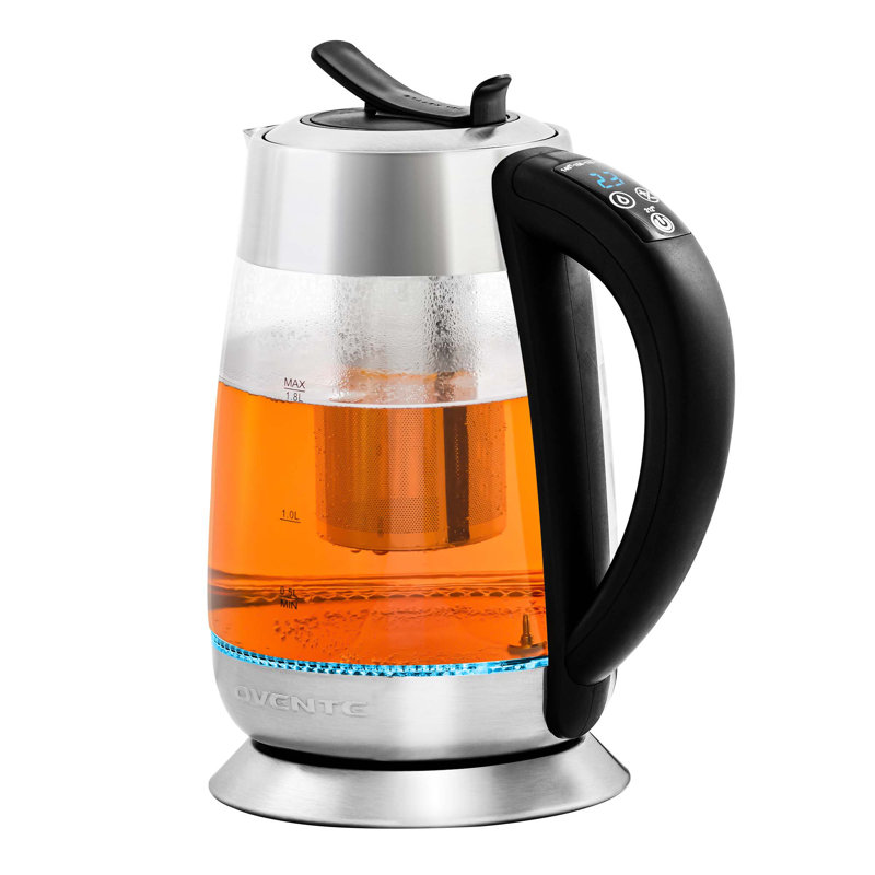 1.8L Silver Glass Electric Kettle with Stainless Steel Infuser