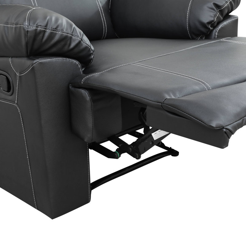 Black Semi-PU Leather Manual Recliner Sofa Chair For Living Room, Black Faux Leather