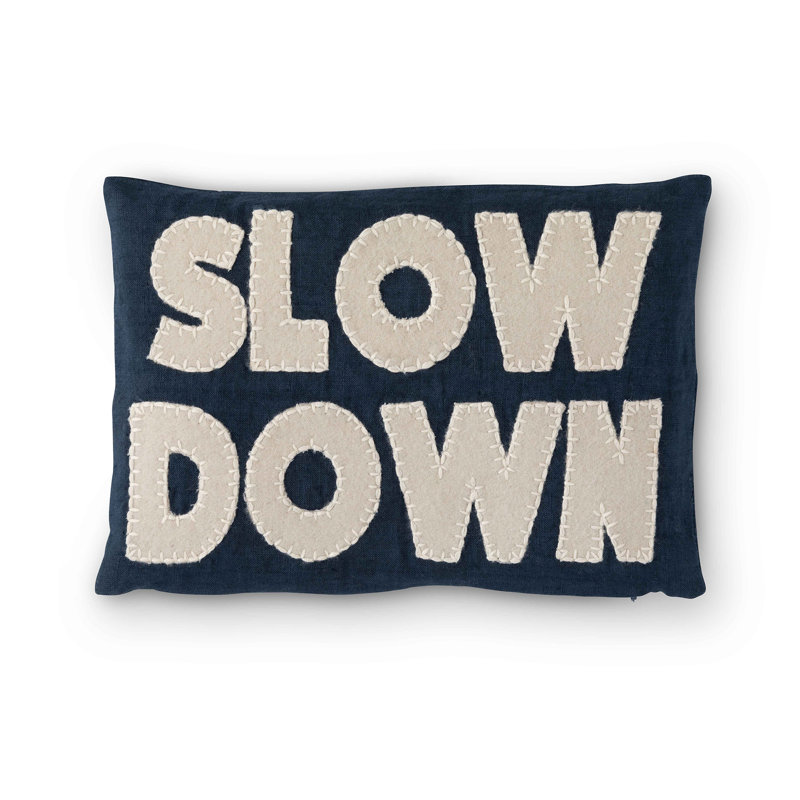 Slow Down Appliqued Rectangular Linen Pillow Cover & Insert