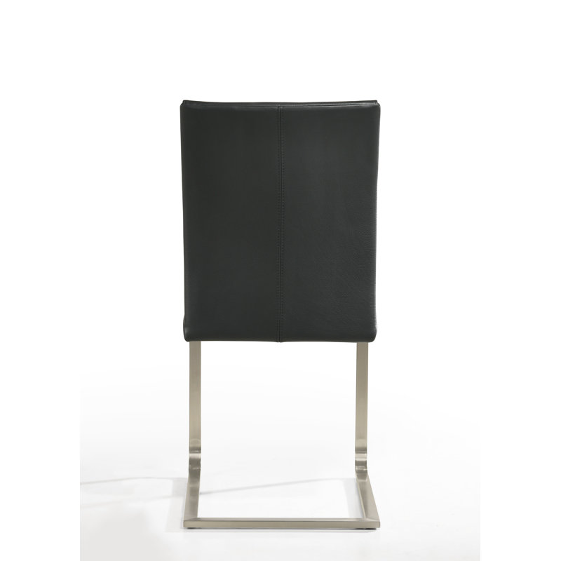 19'' H Genuine Leather Upholstered Side Chair, Black