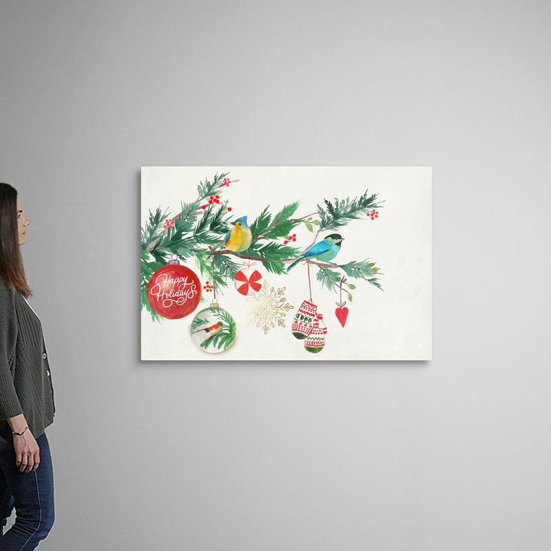 " Christmas Birds II " Painting Print, Wrapped Canvas, 32" H x 48" W x 1.25" D