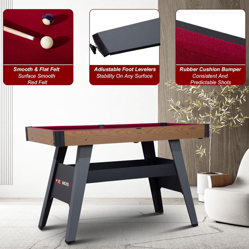 Table de billard portative 48 po avec 2 queues de billard, boules, triangle, craie et brosse, Brun, Rouge
