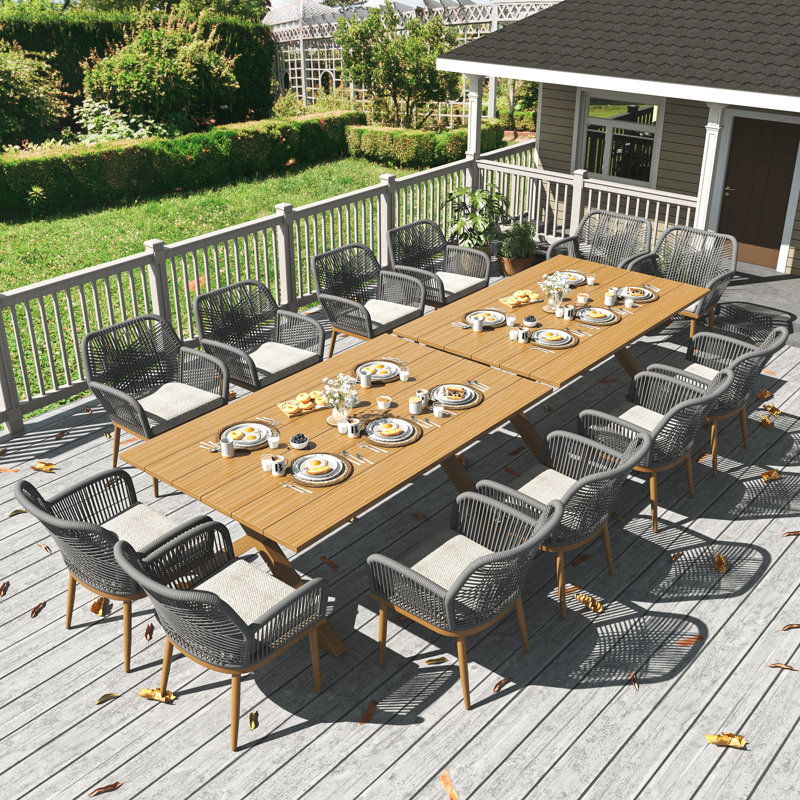 Outdoor Dining Set With 2 Rectangular Dining Table And Chairs, 12, Beige, Brown