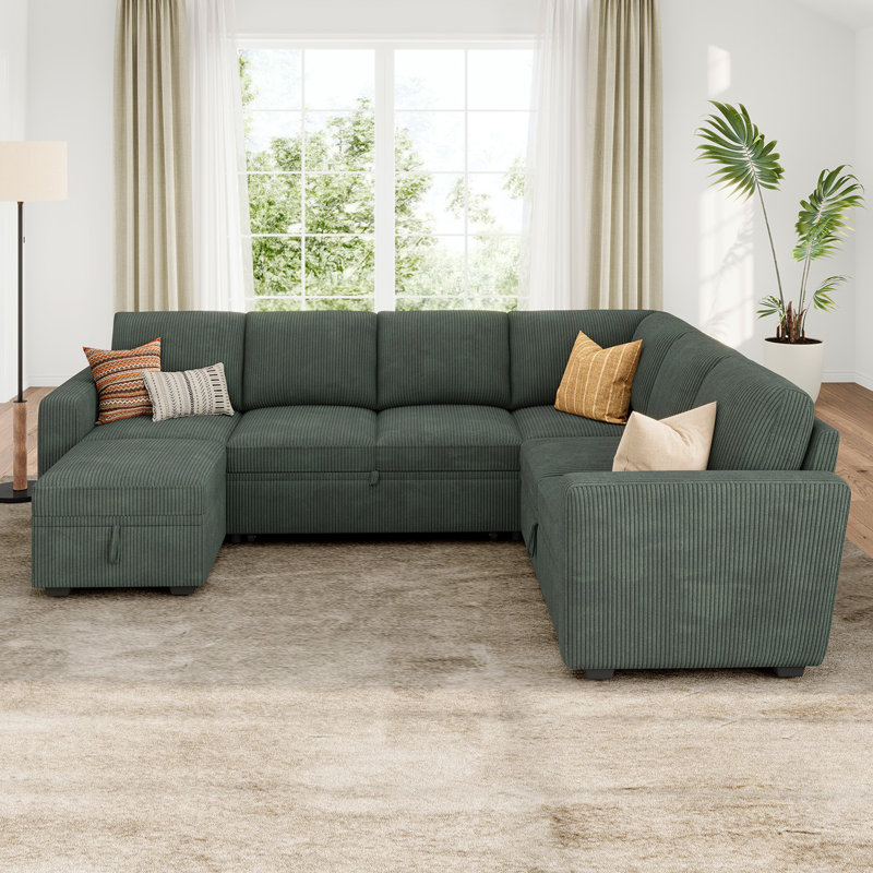 Latitude Run Corduroy Sleeper Sectional Sofa Bed