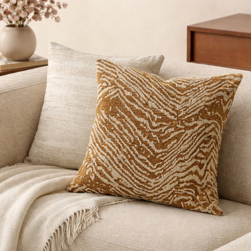 Housse de coussin décoratif Camel en chenille jacquard 18 po x 18 po, Chameau