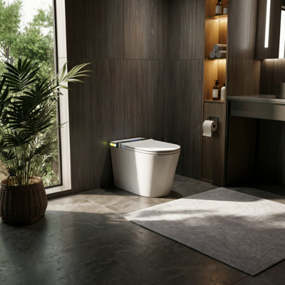 Toilette intelligente avec bidet DeerValley: mode sécuritaire, bouclier en mousse, réservoir intégré et pompe pour basse pression, hauteur 17,5 po ADA et affichage à DEL en blanc