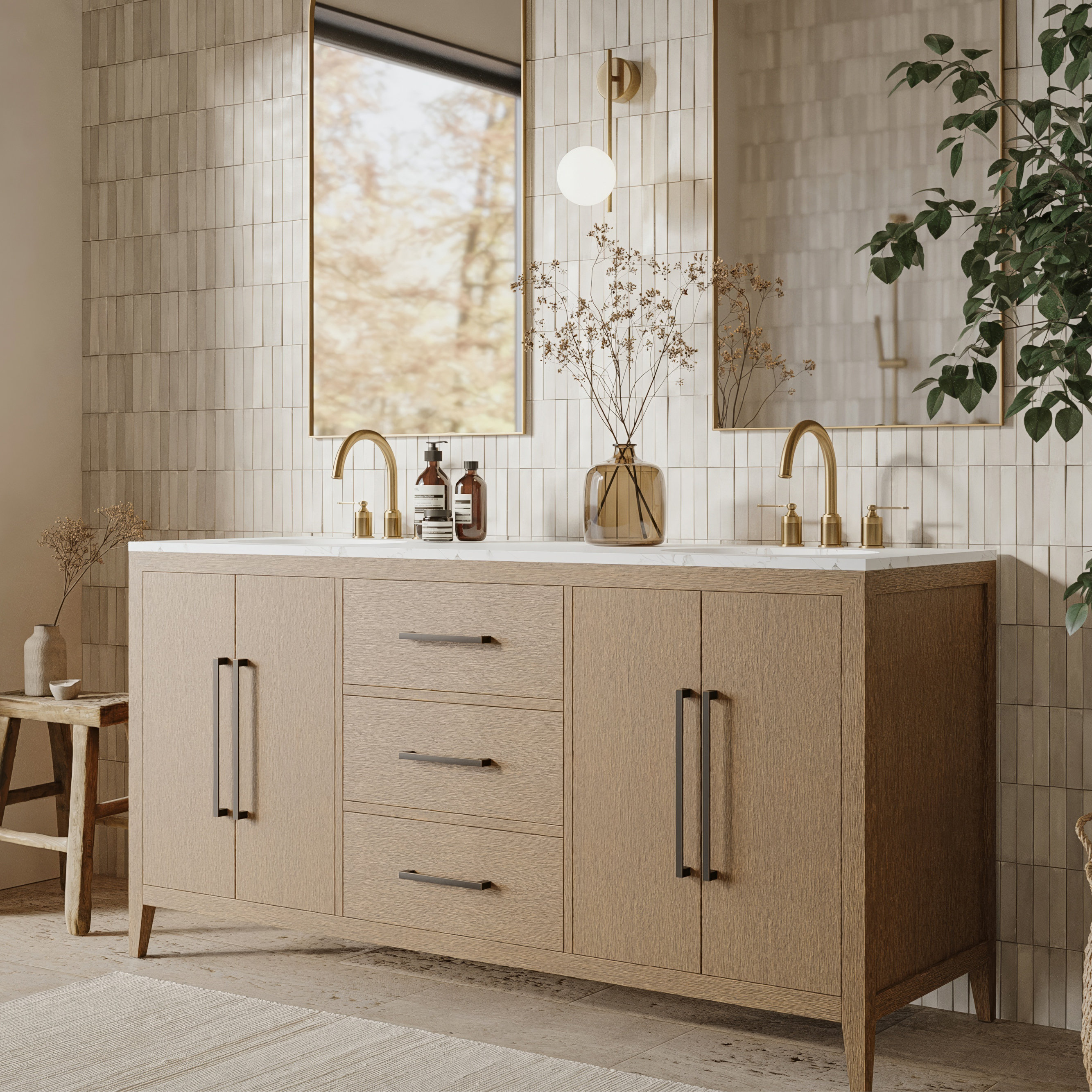 Highbury Furnishings Alsup 66'' Double Bathroom Vanity with Quartz Top ...