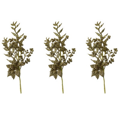 Mélange de poinsettias mélangés, ensemble de 3 décorations artificielles dorées ABN4C014-GLD