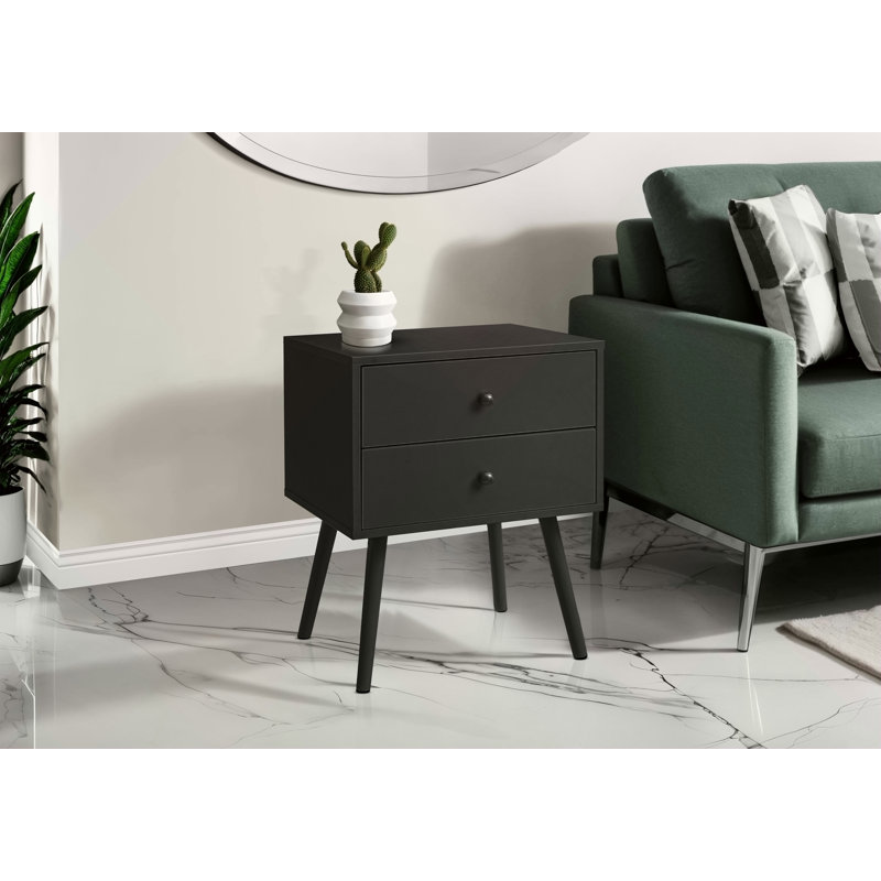 Table d'appoint, table de chevet, table de chevet, table de rangement, tiroir, stratifié, moderne, contemporain, Noir