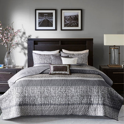6 pièces de courtepointe grise / taupe - rembourrage double / grand coussins décoratifs brodés et plissés Facile à laver réversible 90% coton 10% autres fibres Literie lavable