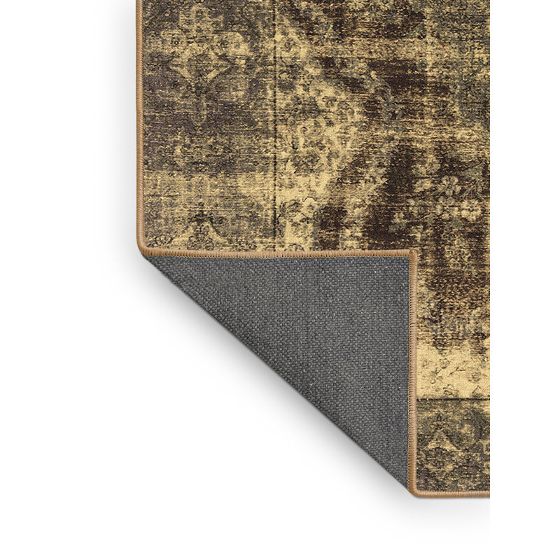 Tapis oriental en laine / polyester tissé à la machine en brun, Rectangle 2 pi x 4 pi