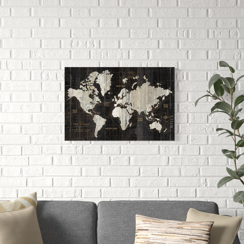 Old World Map Black by Wild Apple Portfolio - Wrapped Canvas Print, 51cm H x 76cm W