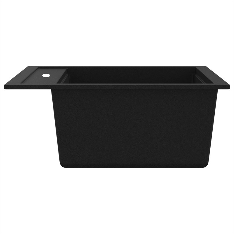 Belfry Kitchen Emeline W Single Bowl Stone Kitchen Sink with 1 Faucet Hole, Black