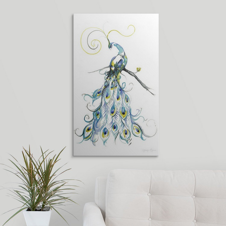 «Aquarelle Peacock II» par Jennifer Goldberger, reproduction d'art, H 48 po x l 32 po x P 1,25 po, Toile