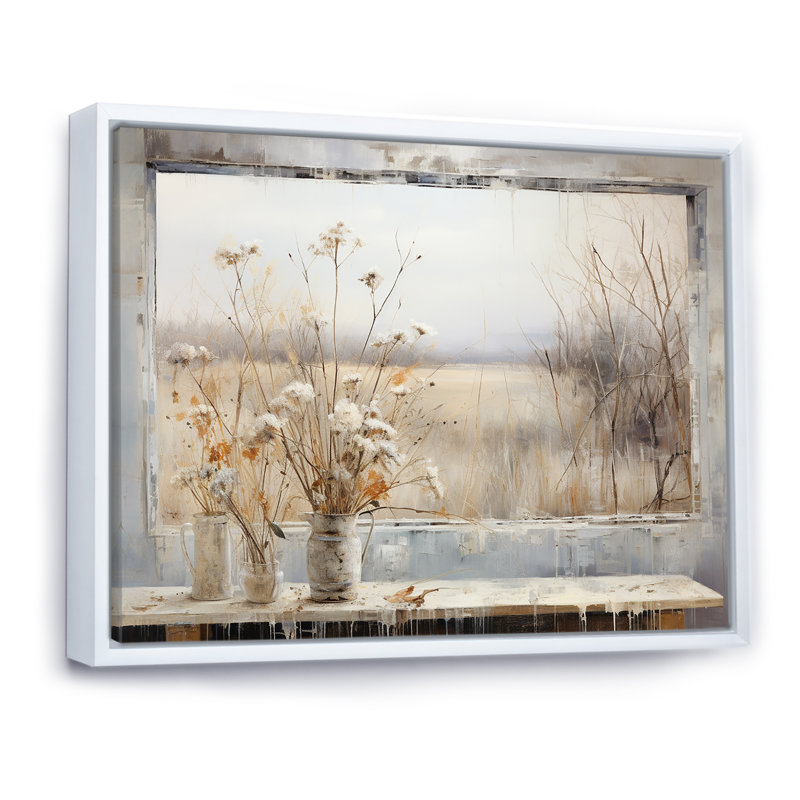 «Winter Meadow View calmness III», art mural prairie pour le salon, Cadre flottant blanc, H 44 po x l 34 po x P 1,5 po