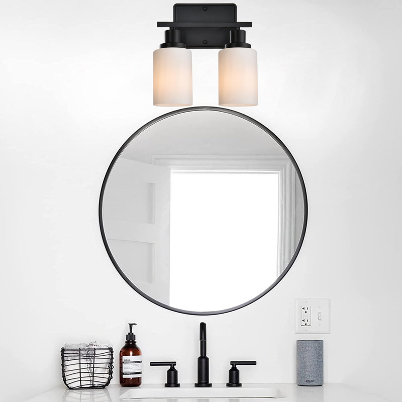 Applique murale 2 lumières noir mat avec abat-jour en verre blanc laiteux, lampe murale Classic Home, Matte Black