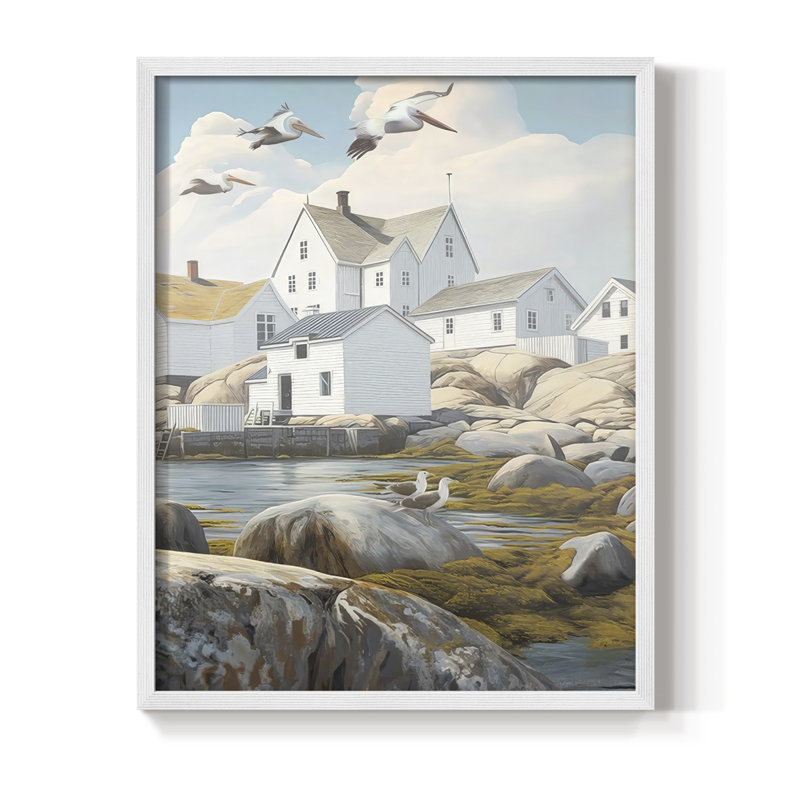 Fisherman's Way II, reproduction encadrée - bois massif, H 21 po x l 17 po, Blanc