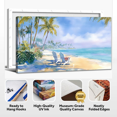  Art mural palmier, impressions murales tropicales côtières, décor de toile rustique et vibrante, toile colorée, peinture d'océan coloré, décoration pour salon, salle de bain, bureau, 12 x 24 pouces