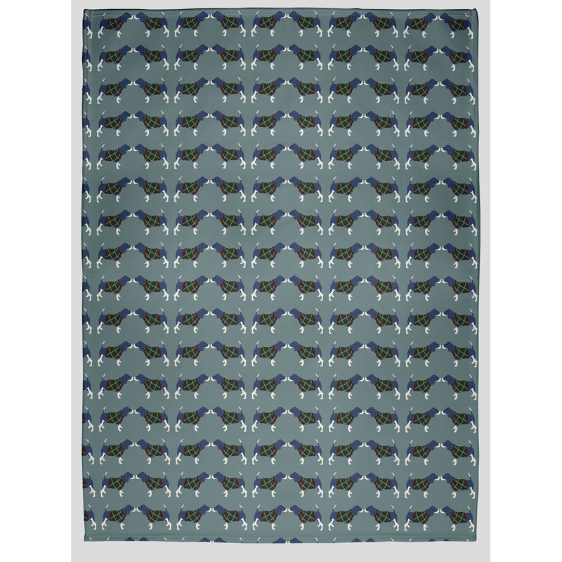Jeté de Noël 30 "x 40" Warmest Wishes Kissing Doggies, L 50 po x L 60 po, Bleu sarcelle / Gris