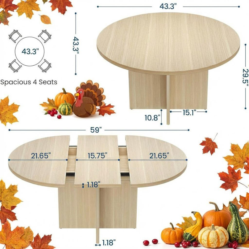 Round Dining Table, Natural Wood