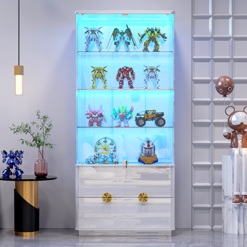Vitrine à 2 tiroirs H 70,9 po avec lumière et capteur humain, Blanc