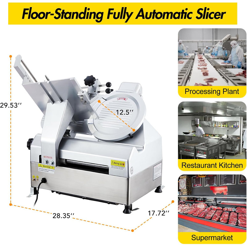 Meat Slicer, 550W Deli Slicer With 12.6" Carbon Steel Blade, Double-Motor Meat Slicer Machine With Adjustable Thickness