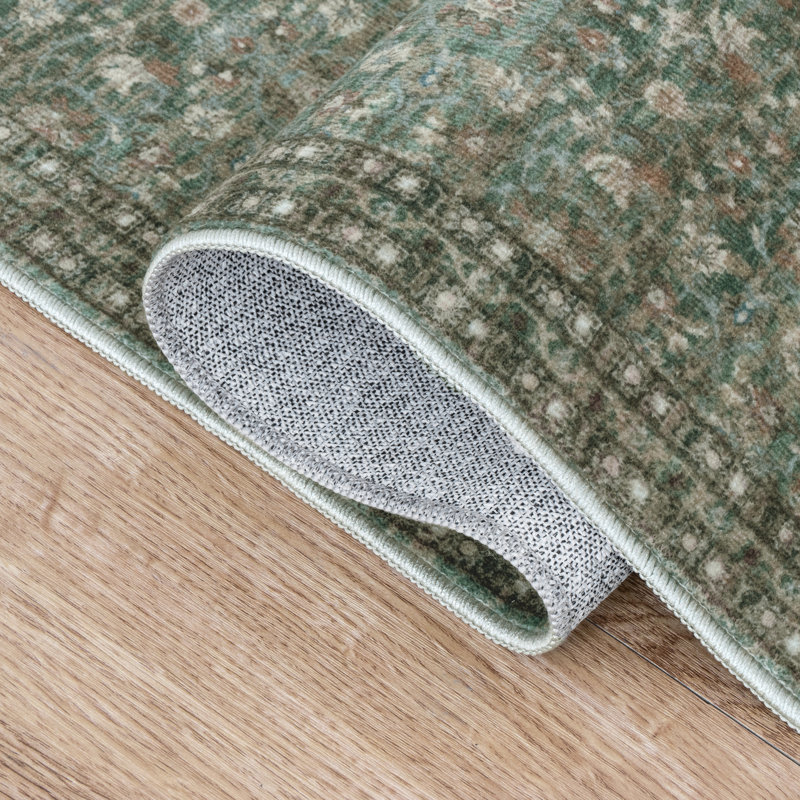 Tapis lavable à la machine Petunia, Green/Brown, Rectangle 9' x 12'